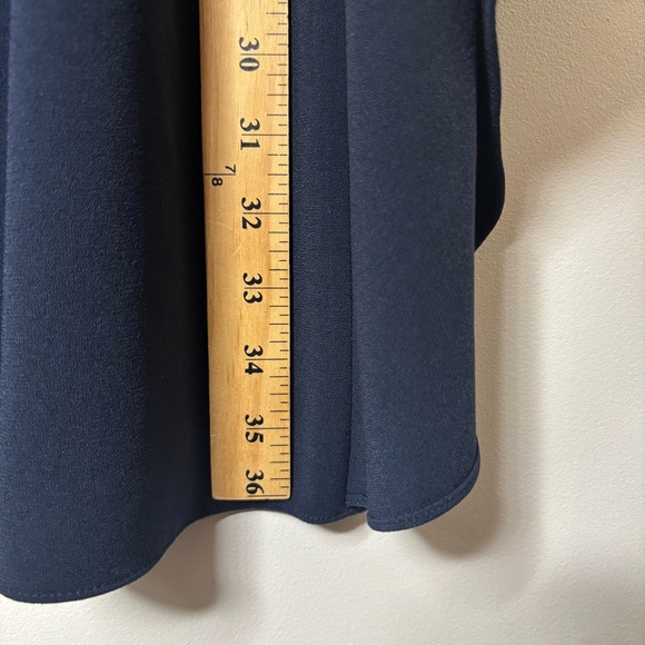 Halston Heritage Asymmetric Drape Crepe Dress Size 10 Blue Cape Capelet Sleeve - Picture 10 of 13